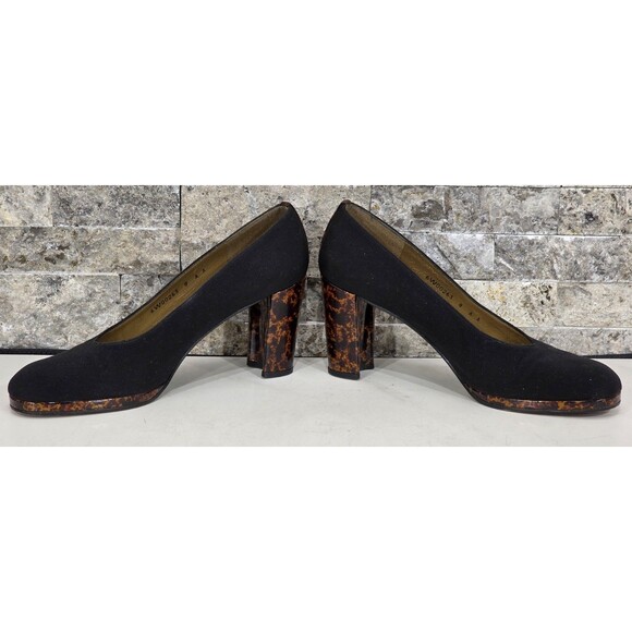 Stuart Weitzman Suede Leather Pumps Tortoise Shell Heel Black Spain Women's 8AA - Picture 11 of 13